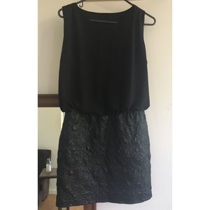 Bi-material black dress